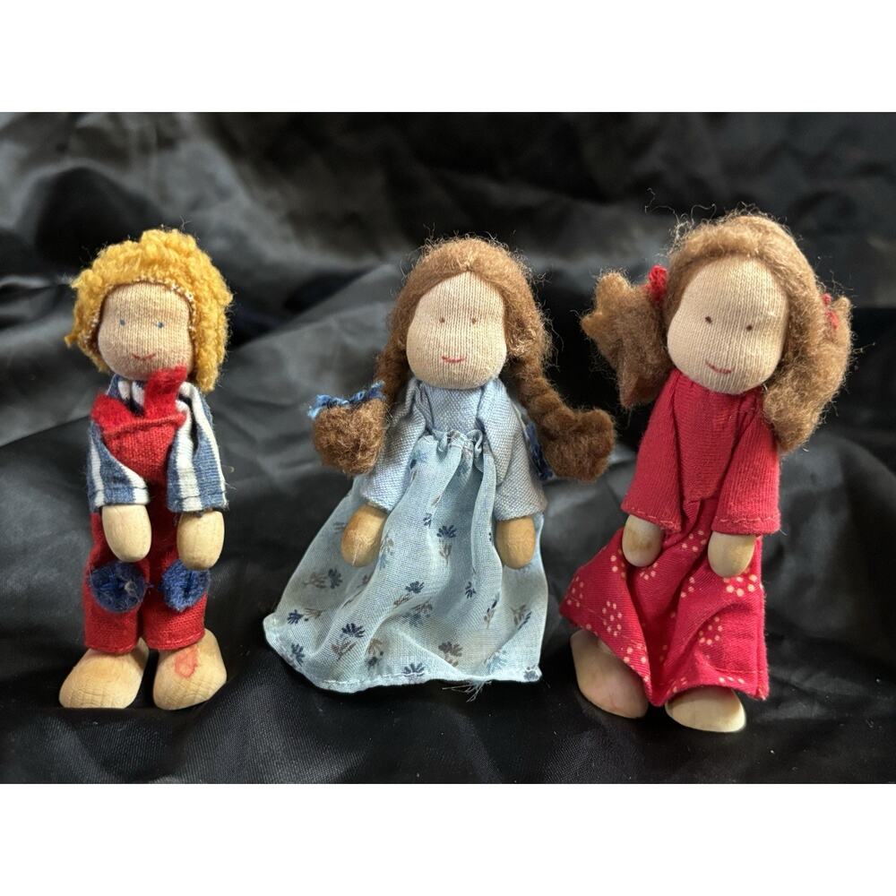 3 Kathe Kruse Dolls Waldorf Cloth & Wood Dolls Germany 3.5"-4" Käthe Kruse
